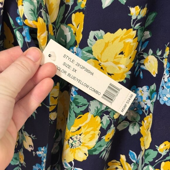 Counterparts Floral Blouse Longsleeve Navy Yellow Size 3X NWT - Picture 11 of 11